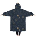 thumbnail image 2 of Oversized Wearable Blanket Hoodie,Dark Blue Sun Moon Cloud Star Pattern Sherpa Blanket Hoodie with Super Pockets,Super Warm Fuzzy Pullover for Women & Men, 2 of 6