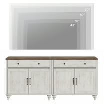 2-in-1 TV Stand, Farmhouse Wood Console Table Storage Cabinet for Living Room, Kitchen Sideboard Buffet Cabinet With Glass Door for Dining Room, Rustic White