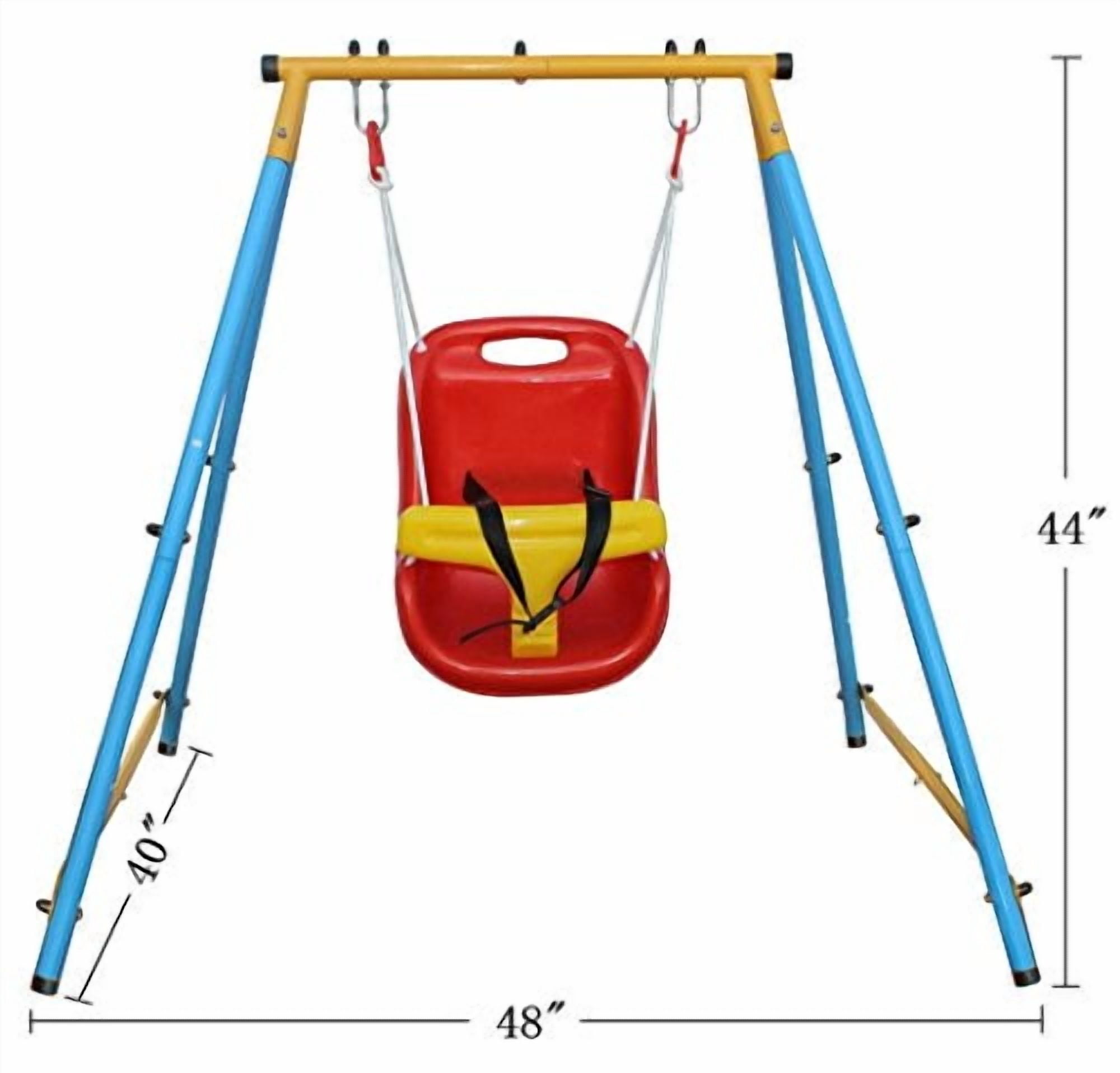 KLB Sport Baby Toddler Indoor/Outdoor Metal Swing Set (Blue, Red, Yellow)