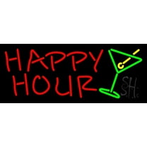 Happy Hour With Martini Glass LED Neon Sign 10 x 24 - inches, Clear Edge Cut Acrylic Backing, with Dimmer - Bright and Premium built indoor LED Neon Sign for Bar decor.