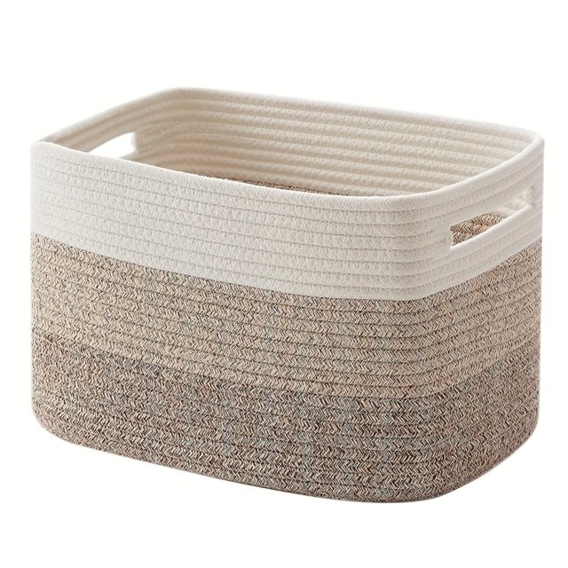 Cesta grande de cuerda de algodón Uanit, cestas rectangulares tejidas para almacenamiento, cesta para mantas de guardería, cesta para juguetes de sala de estar con asa, cestas para organizar en