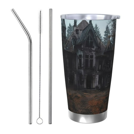 

Bingfone Gloomy Mansion Forest Scene for 20 Oz Stainless Steel Travel Mug Double Wall Water Coffee Cup for Home Office Outdoor Works Great for Ice Drinks and Hot Beverage-Straw Three-piece Set