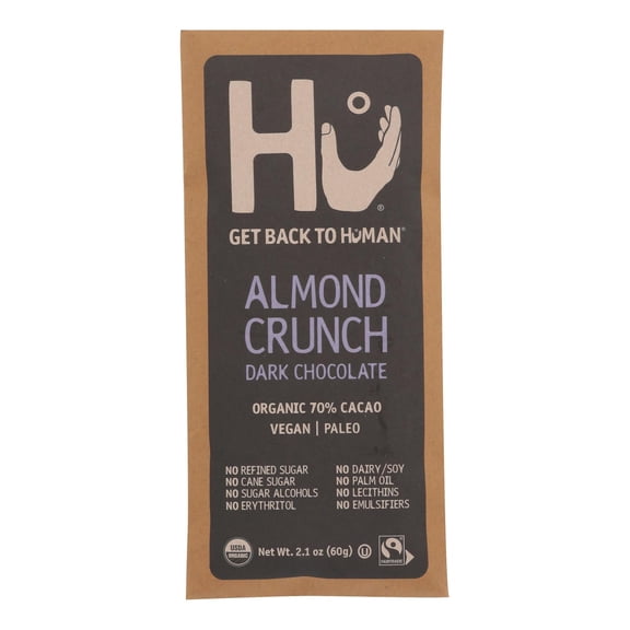 Hu - Organic Dark Chocolate Bar 70% Cacao Almond Crunch - 2.1 oz.