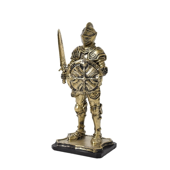 Knight Sculpture Tabletop Ornament Vintage Art Crafts Knight Figure Creative Statue for Shelf Fireplace Office Desk Bookshelf, Gold-Style 2