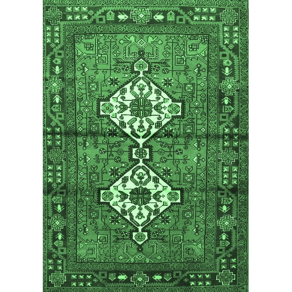 Ahgly Company Machine Washable Indoor Rectangle Persian Emerald Green Traditional Area Rugs, 8' x 10'