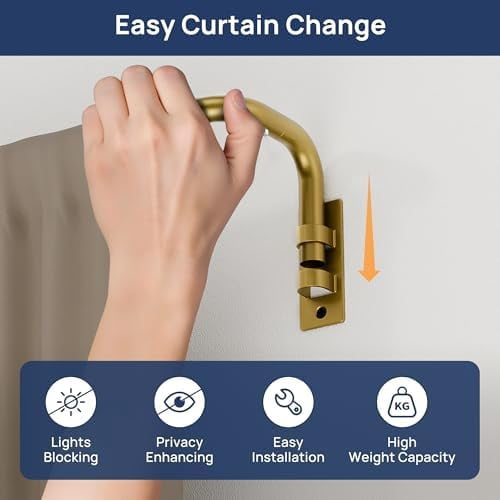 Blackout Curtain rod for windows 48 to 84, Wrap Around Curtain Rods for Bedroom, Living Room, Adjustable from 30 to 86 Inches, Gold