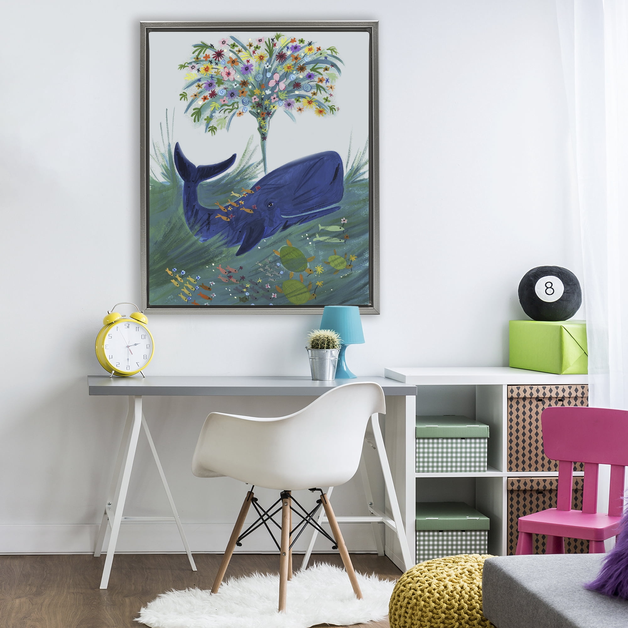 Stupell Industries A Flowery Whale Gray Framed Floater Canvas Wall Art, design by Kay Widdowson