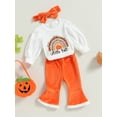 thumbnail image 3 of Wassery Baby Girls Halloween Outfits Set Long Sleeve Letters Print Sweatshirt Rompers Flare Pants Headband 3M 6M 12M 18M Infant 3Pcs Fall Winter Clothes, 3 of 8