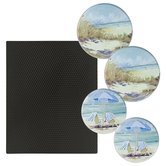 5-Piece 17 x 20-inch Black Matte Counter Mat and 4-pk Seaside Retreat Burner Covers