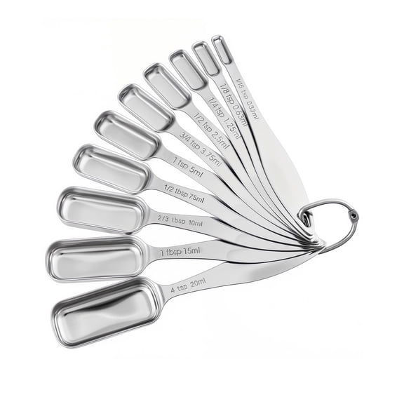 10 PCS Stainless Steel Narrow Measuring Spoons with Long Handle and Engraved Measurements, For Dry or Liquid, Fits in Spice Jar