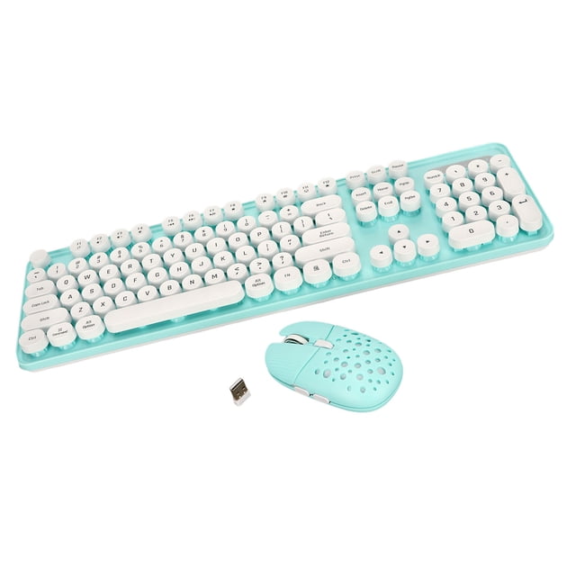 Clavier et Souris, Souris pour Ordinateur Portable 2,4 g 3 DPI, Clavier de Jeu Mécanique Style Machine à Écrire Rétro à Touches Rondes Colorées, avec Pavé Numérique, pour Bureau, Jeux