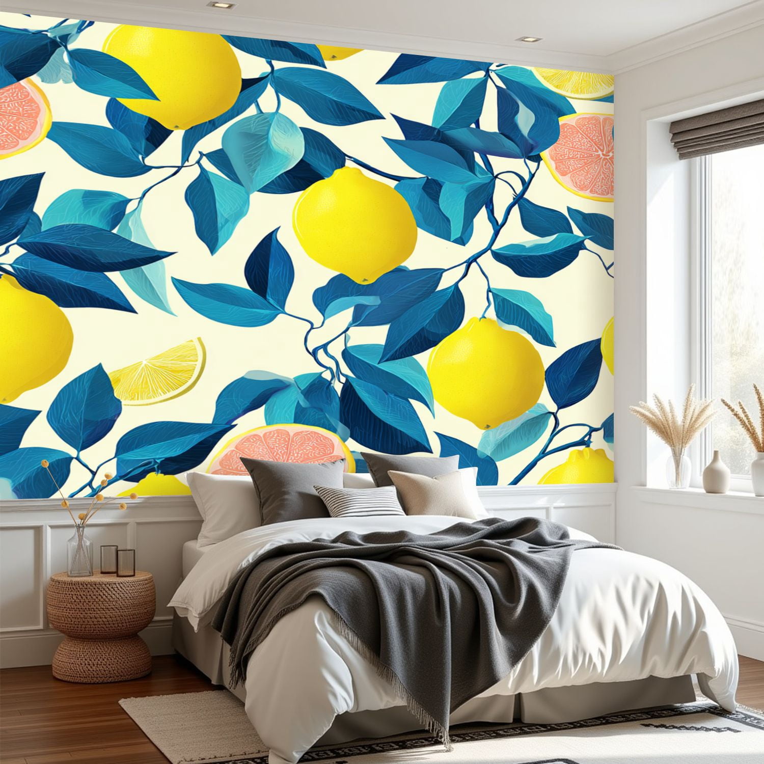 Wall Mural Peel and Stick Tropical seamless yellow lemons Fruit repeated Self-Adhesive Wallpaper Removable Wall Decal Wall Sticker Home Decor for Living Room Bedroom 69"x96"