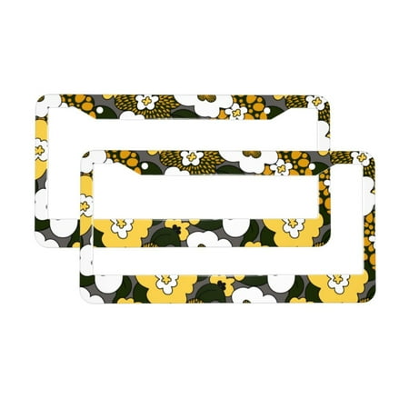 A Pair Of Circular License Plate Frames 12.3×6.3in Easy To Install With Sunscreen And Corrosion Resistance Used For Cars Suvs Trucks Vans Etc Simple Flowers Floral Print