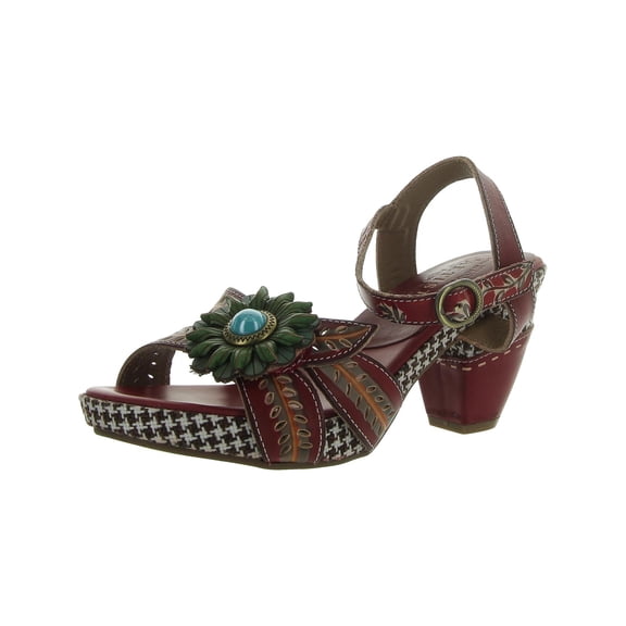 L'Artiste by Spring Step Womens Astarr Leather Floral Slingback Sandals