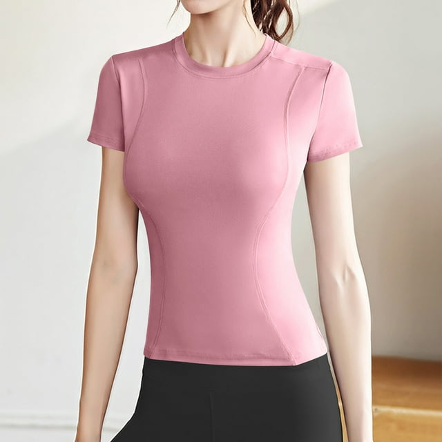 Karight Women's Short Sleeve Shirt Slim Fit Top Elasticity Breathable Sports Yoga T-Shirt for All Seasons