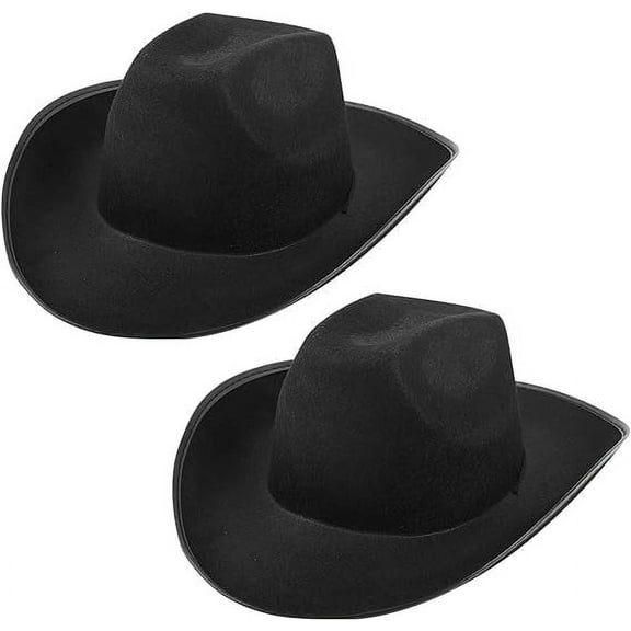WoWstyle 2 Pack Cowboy Hat for Women Men DIY Western Cowgirl Hats Plain Felt Dress-up Play Costume Party Hat Adjustable Strings Valentine's Day Gift, Black
