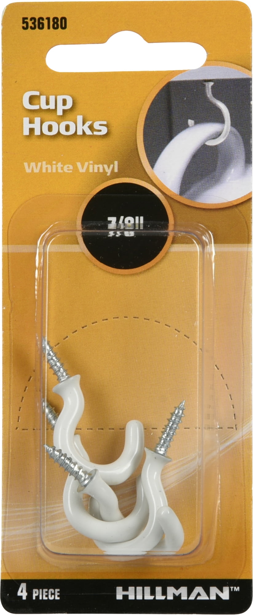 Hillman 536180 Cup Hooks, Screw Hooks, White Vinyl Finish (7/8') 4 Pack