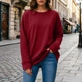 thumbnail image 3 of TKLPEHG Solid Color Crewneck Sweatshirts Women With Pocket Long Sleeve Loose Fit Tunic Sweatshirt Casual Pullover Fall Clothes (Wine,XL), 3 of 7