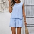 thumbnail image 6 of NMMUED Womens 2 Piece Outfits Striped Summer Casual Sleeveless Tank Top Matching Shorts Lounge Sets Two Piece Short Set for Women Beach Vacation Clothes Blue M, 6 of 9