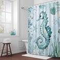 thumbnail image 3 of Teal Seahorse Bathroom Shower Curtain, Summer Shell Coral Watercolor Nautical Waterproof Washable Soft Bath Curtain for Bathtub Decor with 12 Hooks&Grommet, 66x72 Inch, 3 of 9