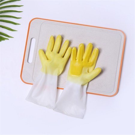 Household Multifunction Washing Gloves Chores Dishwashing Tools Cleaning Gloves Silicone Dishwashing Gloves S YELLOW PLUS VELVET
