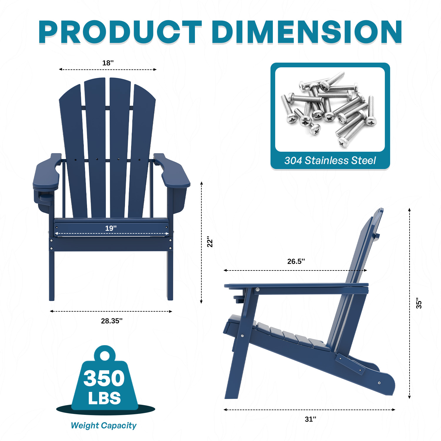 FURRYFECTION Folding Adirondack Chair Set of 2 with Cup Holder,All-Weather HDPE Outdoor Fir Pit Chairs for Patio Garden Backyard,Blue
