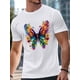thumbnail image 3 of Camisetas de manga corta con mariposas coloridas para hombre, cuello redondo, flores y acuarela, color negro-S, 3 of 8