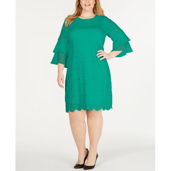 Alfani Plus Size Ruffle-Cuff Floral-Lace Dress