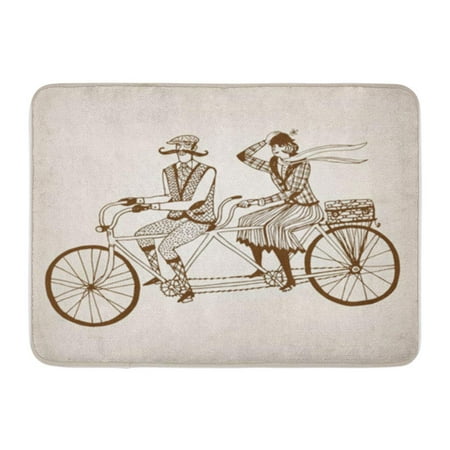 Retro Tweed - LADDKE Retro Gentleman Mustaches and Lady in Tweed Costumes on Tandem Bicycle Doormat Floor Rug Bath Mat 30x18 inch
