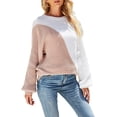 thumbnail image 3 of Qiylii Women Color Block Sweater, Long Sleeve O-Neck Loose Knitted Tops, 3 of 9