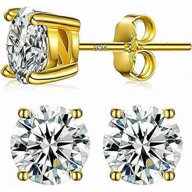1-2CT Moissanite Stud Earrings for Women Men Girl,18K White Yellow Gold Plated S925 Sterling Silver D Color VVS1 Clarity Round Cut Lab Created Diamond