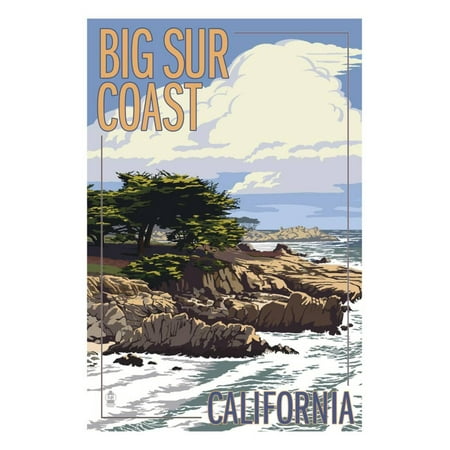Big Sur Coast, California - View of Cypress Trees Print Wall Art By Lantern