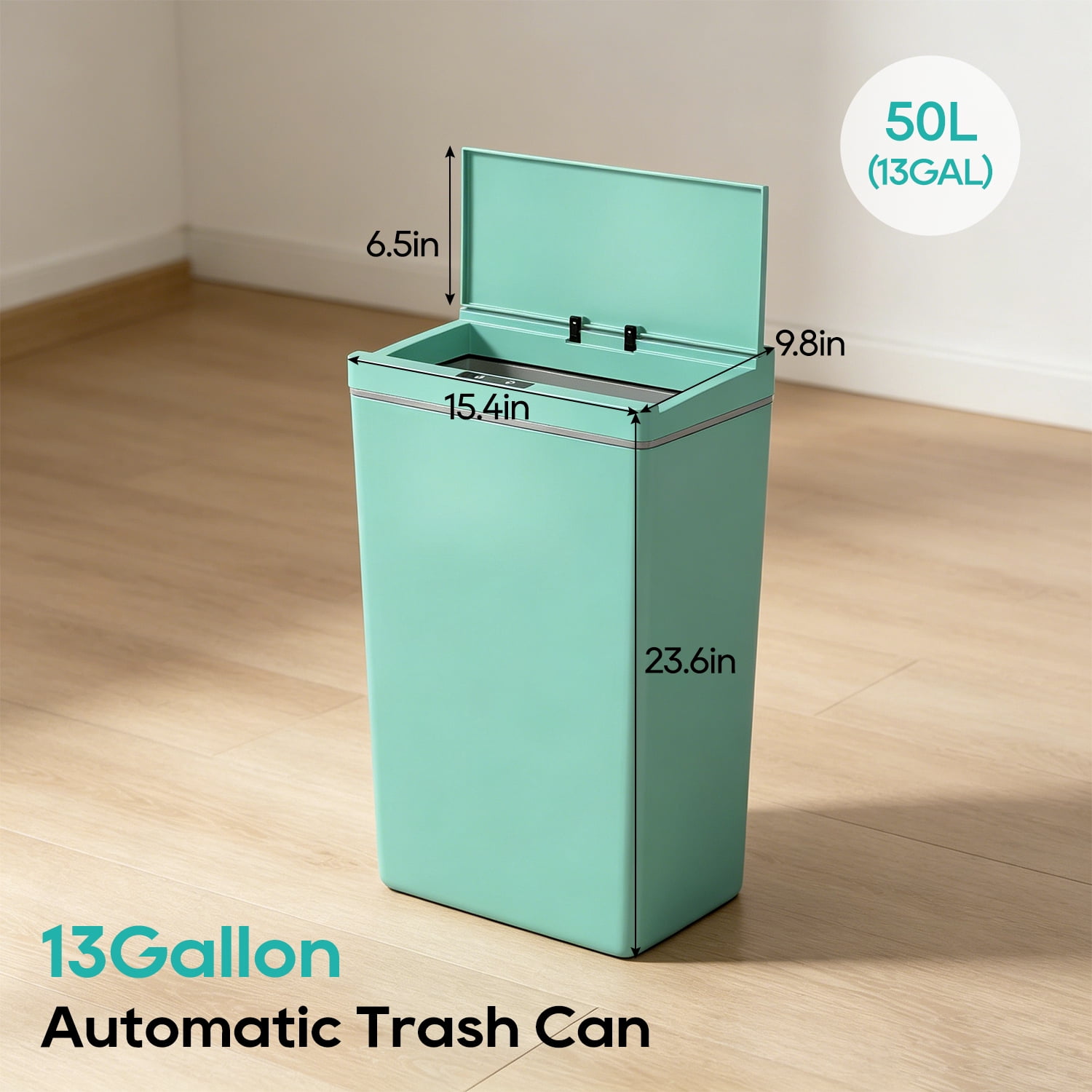 BestOffice 13 gallon Automatic Plastic Trash Can with Lid, Touch Free with Motion Sensor for Indoor Use(Blue)