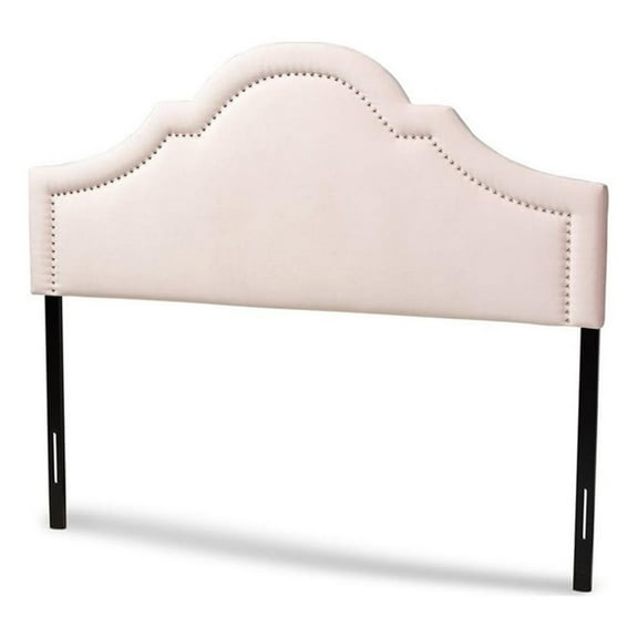 Bowery Hill Modern Velvet/Wood Full Headboard with Adjustable Legs in Pink