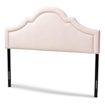 Bowery Hill Modern Velvet/Wood Full Headboard with Adjustable Legs in Pink