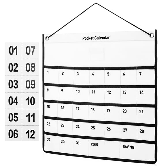 Raindrops White Wall Hanging Calendar Pocket, Non-Woven Fabric, Monthly View Organizer for Home and Office Use