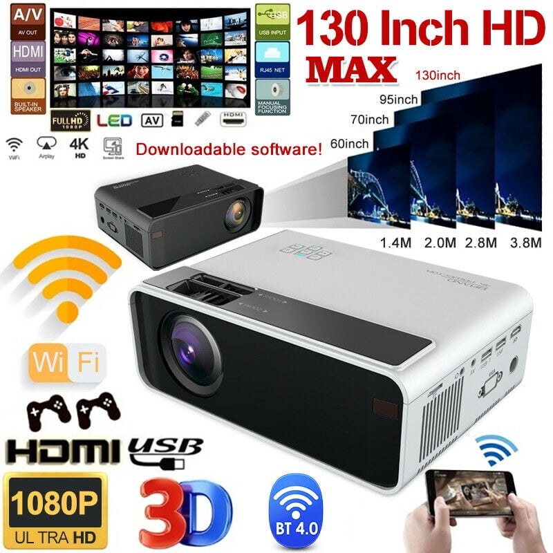 4K 1080p FHD LED Smart Home Theater Projector Android 6.0 Wifi 3D 
