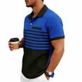 thumbnail image 5 of Men's Top Color Block Casual Waffle Knit Pocket Short Sleeved Half Button Stand Collar Shirt Blue S, 5 of 9
