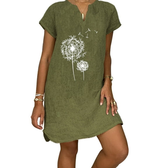 Women Short Sleeve V-Neck Casual Hot Vacation Printing Mini Dress