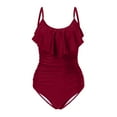 thumbnail image 4 of Sngxgn Tummy Control Swimsuits for Women Ruched Bathing Suits Strappy V Neck(Red,XXL), 4 of 5