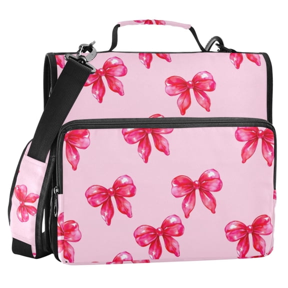 ALAZA Zipper Binder Pink Bows 2 in 3 Ring Trapper Keeper 500 Sheet Capacity File Folder Organizer Bag