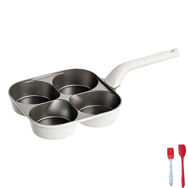 Sartén antiadherente de 4 cavidades para huevos, 34 cm, mango de madera, metal resistente, ideal para cocinar huevos, tortitas y platos pequeños, cocina doméstica