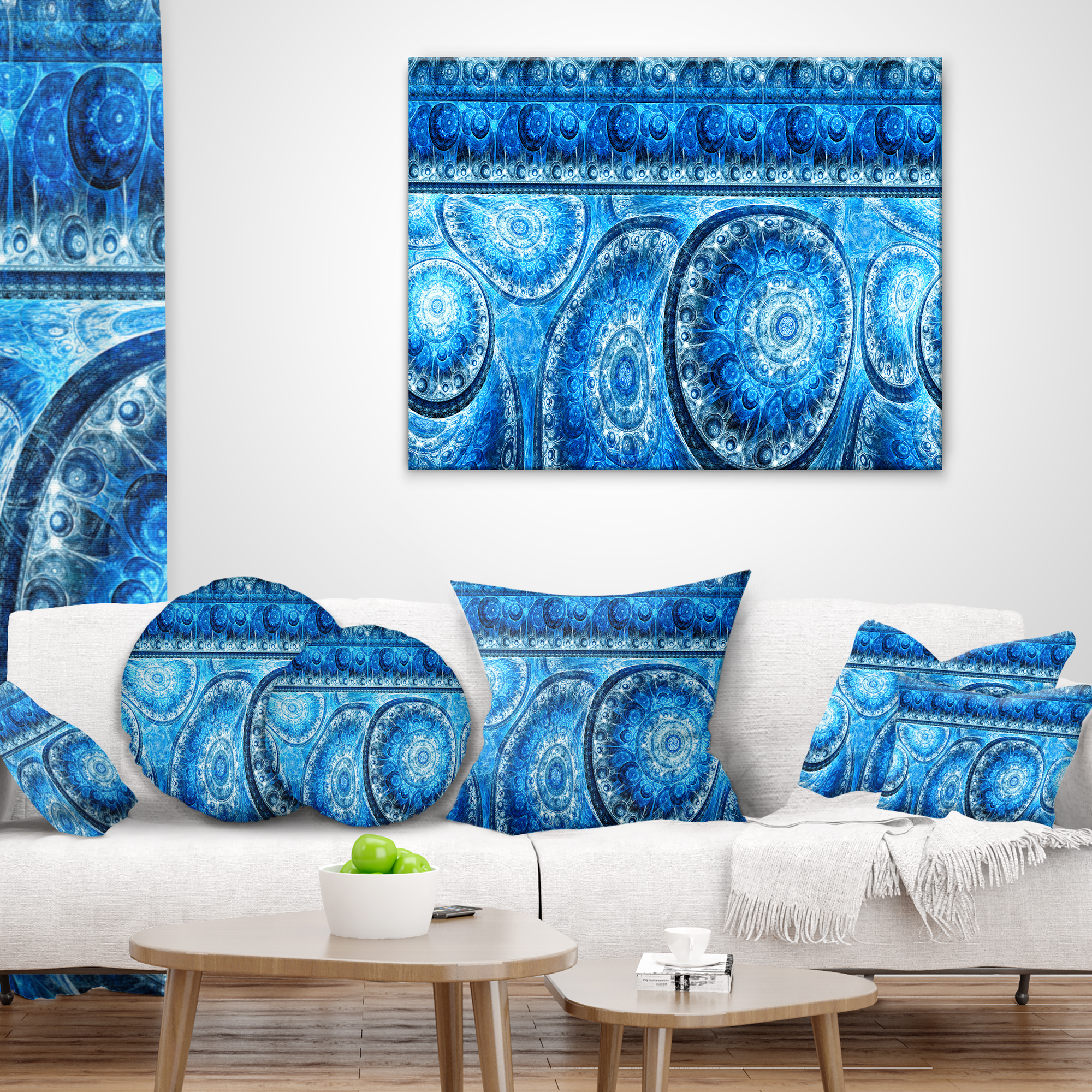 Designart Blue Living Cells Fractal Design - Abstract Throw Pillow - 16x16
