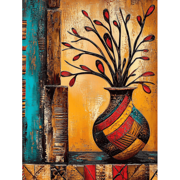Vase with Red Buds Decorative Painting/Canvas Art, Suitable for Living Room, Bedroom, Dining Room, Office, Hotel, Study Room, Gallery, Apartment, Hallway and Entryway Decor.