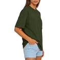 thumbnail image 3 of Women’s Crew Neck Short Sleeve T Shirt Classic Fit Casual Basic Tee Soft Cotton Jersey Top for Everyday Wear Army Green L, 3 of 4