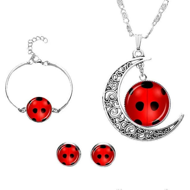Elegant Ladybug Series Jewelry Set With Studs Bracelet And Necklace Design For Women With Good Fortune Symbol 1 Set