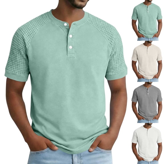 Big & Tall Mens 3 Button Henley Short Sleeve Classic Tee Waffle Knit Breathable Summer Shirts Casual Work Tops Father's Day Gift