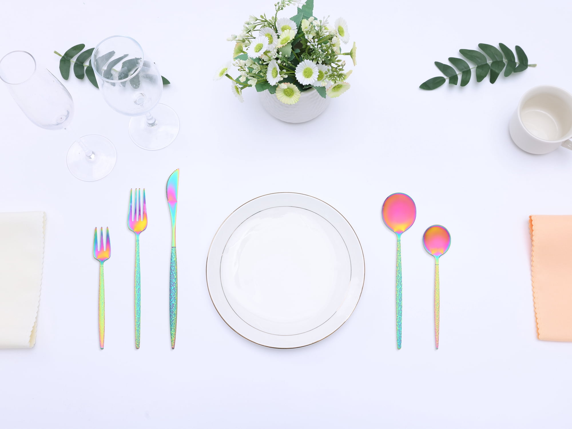 Unique Bargains Stainless Steel Flatware Set Colorful 20 Pcs