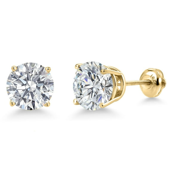 Gem Stone King 4.00 Cttw 14K Yellow Gold IGI Certified White Lab Grown Diamond Stud Basket Setting Earrings for Women Men | 2 Ct Each Round 8MM | E-F Color | VS1-VS2 Clarity | With Secure Screw Backs