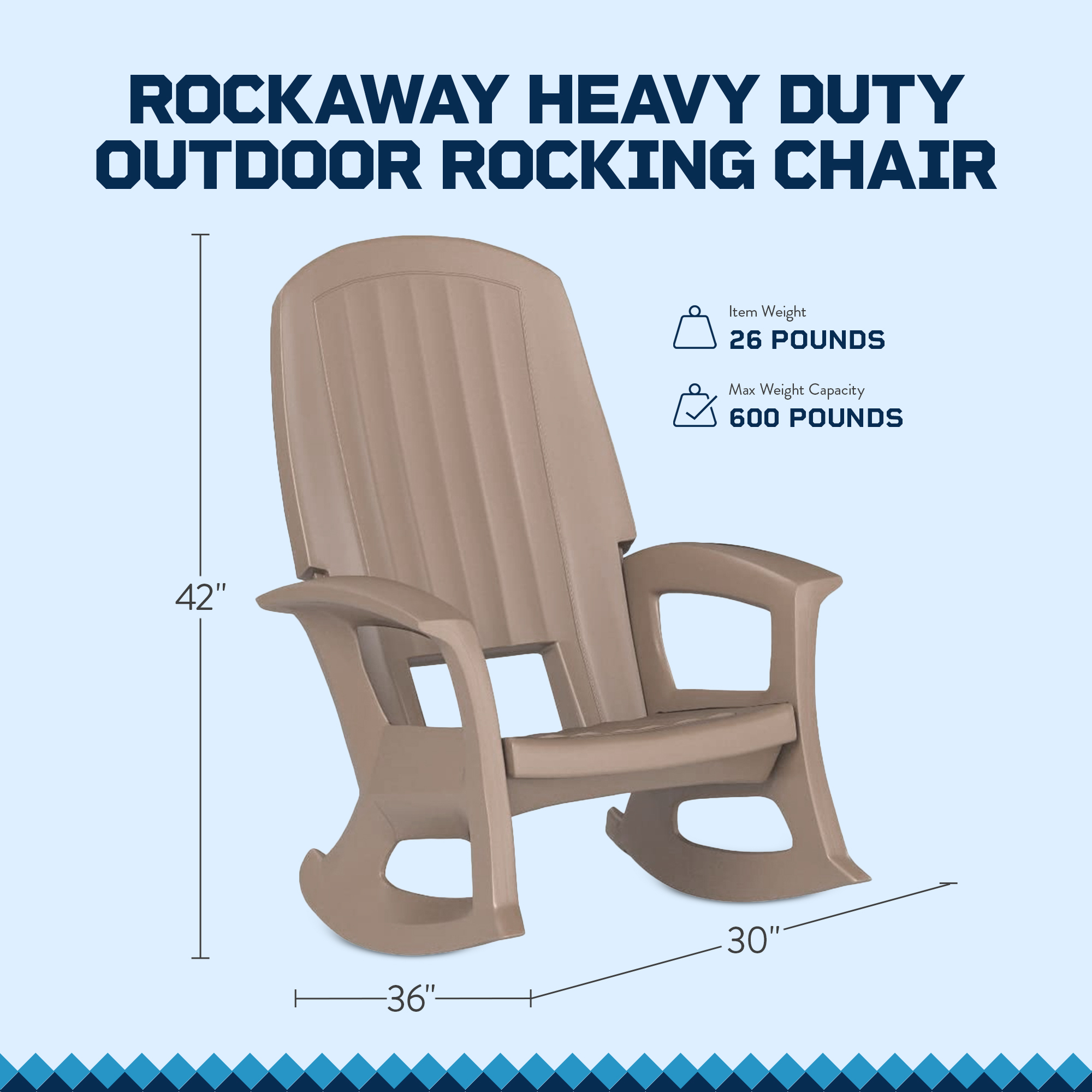 Semco Plastics Rockaway Heavy Duty Resin Outdoor Rocking Chair All-Weather Porch Rocker, Taupe - image 2 of 11